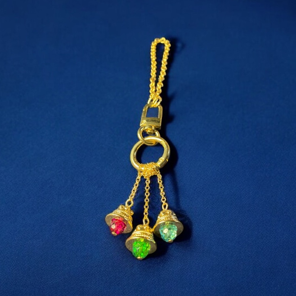 EFFY Jewelry Gold Tone Bell Bag Charm Keychain with Red Crystal Accent
